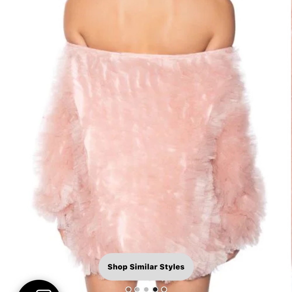 Shop Akira LOOFAH TULLE OFF THE SHOULDER MINI DRESS soft pink S - Picture 5 of 7